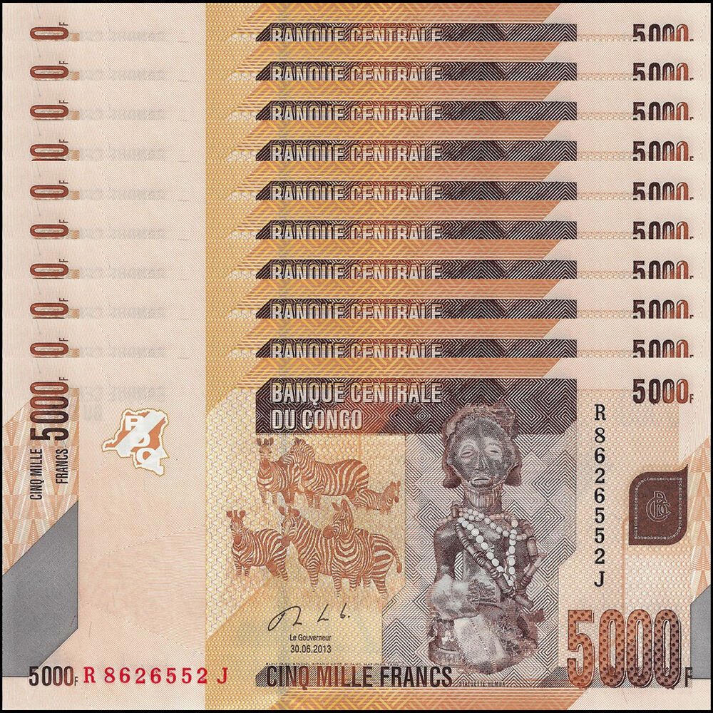 Congo - 5000 Francs 2013 - Pick- 102b / B324b - Set 10 PCS