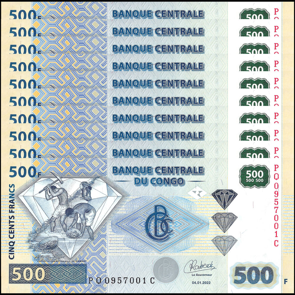 Congo - 500 Francs 2022 - Pick- NEW / B317h - Set 10 PCS