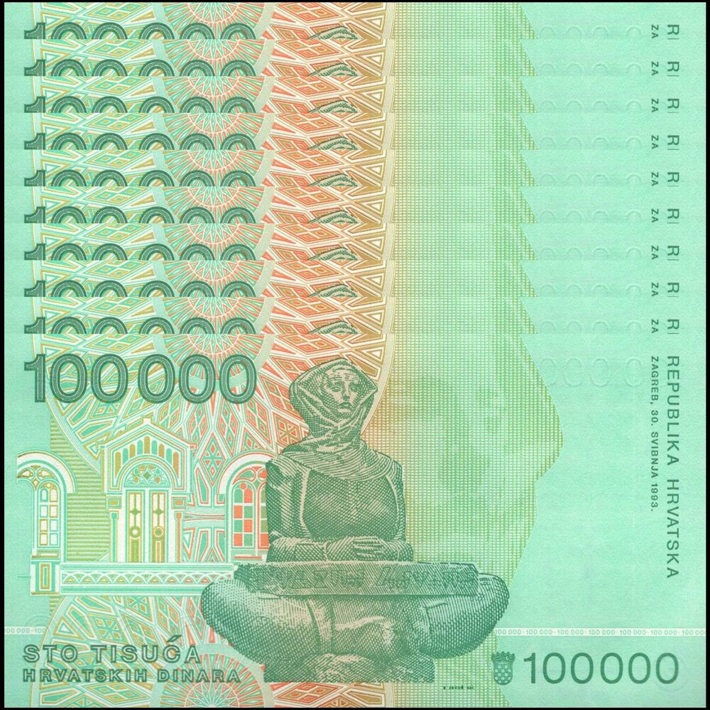 Croatia -  100.000 Dinara 1993 - Pick # 27 - Set 10 PCS