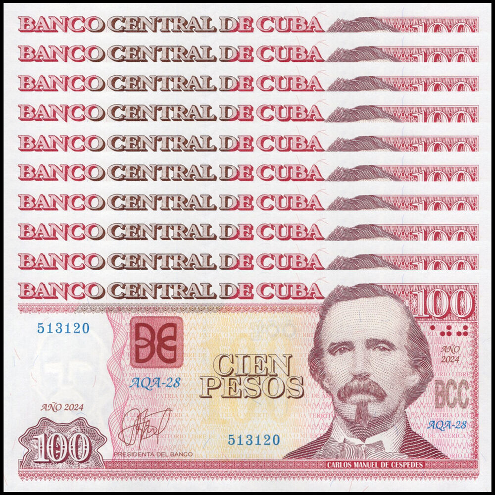 Cuba -  100 Pesos 2024 - Pick # 129o - Set 10 PCS