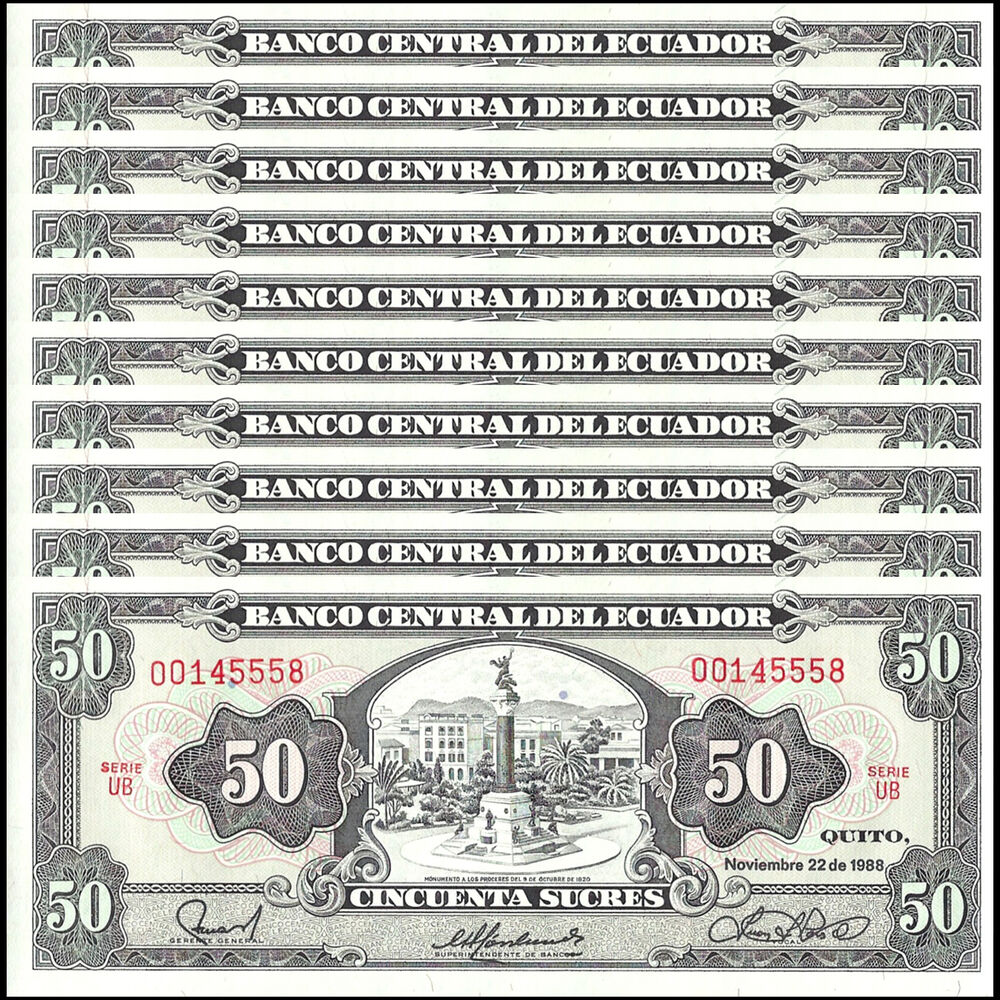 Ecuador -  50 Sucres 1988 - Pick # 122 - Set 10 PCS
