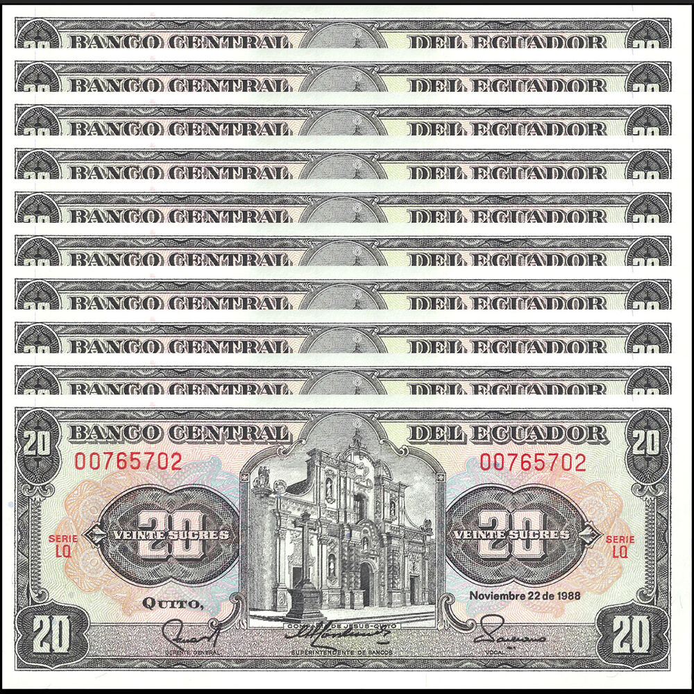 Ecuador - 20 Sucres 1988 - Pick- 121A - Set 10 PCS