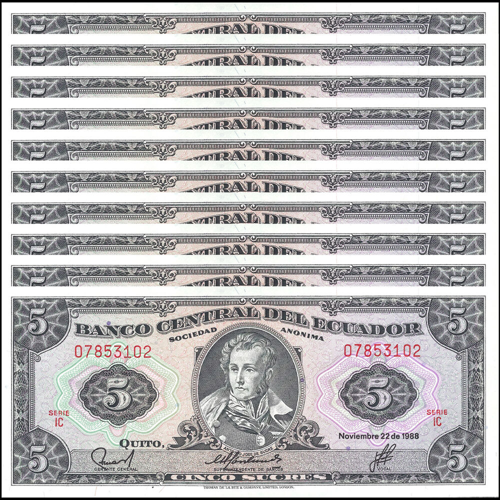 Ecuador - 5 Sucres 1988 - Pick- 113d - Set 10 PCS