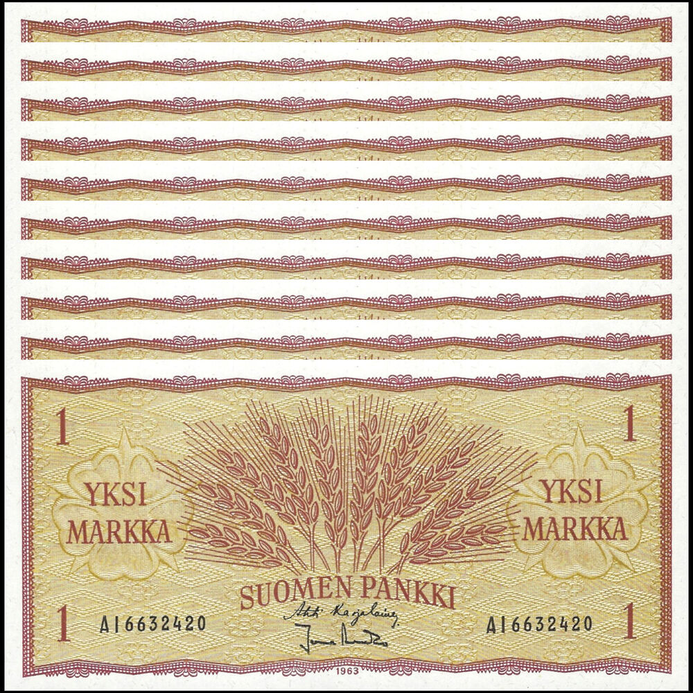 Finland -  1 Markka 1963 - Pick # 98 - Set 10 PCS