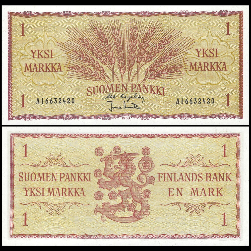 Finland -  1 Markka 1963 - Pick # 98 - Set 10 PCS