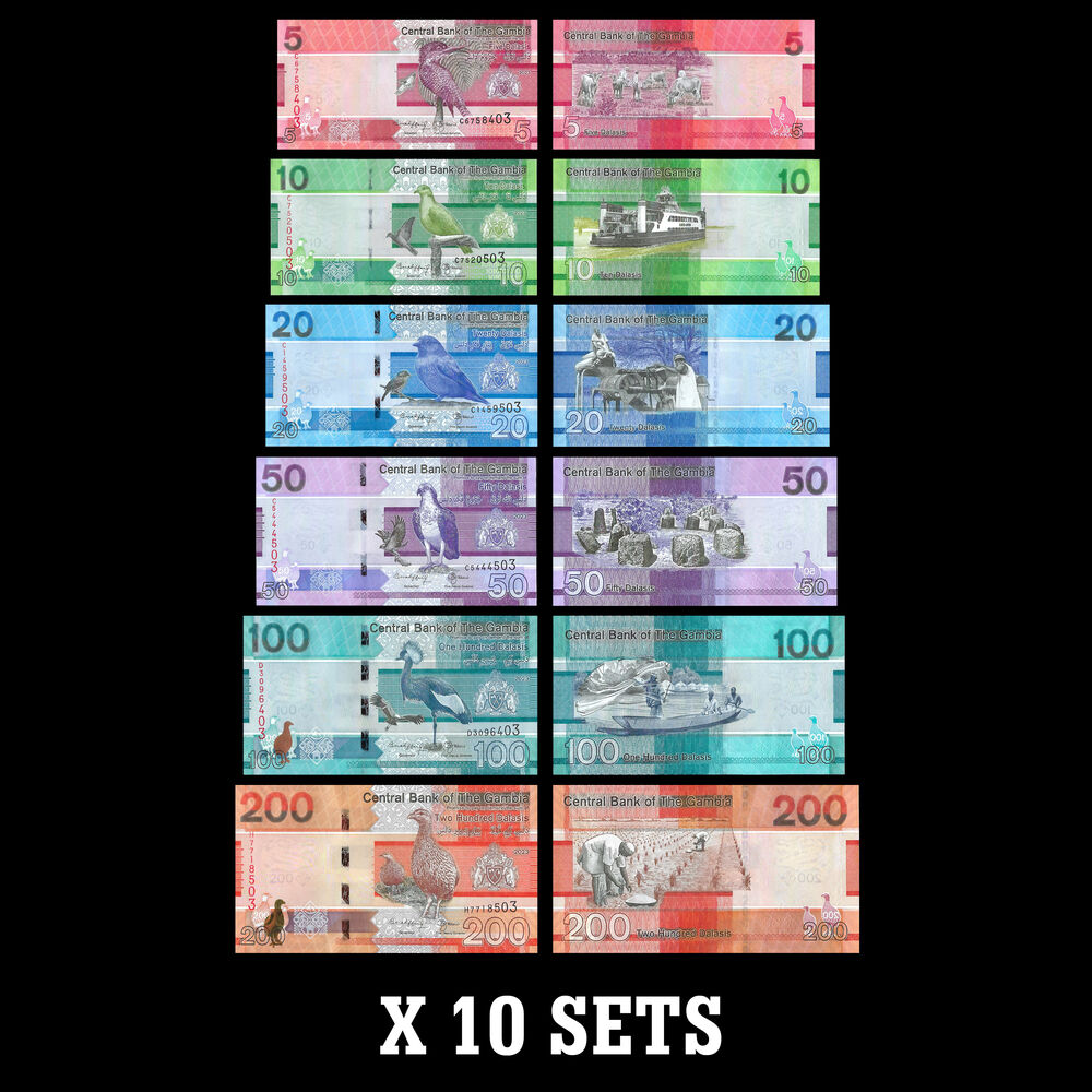 Gambia - 5,10,20,50,100,200 Dalasis 2019/2023 - 6 PCS Set - Set 10 PCS