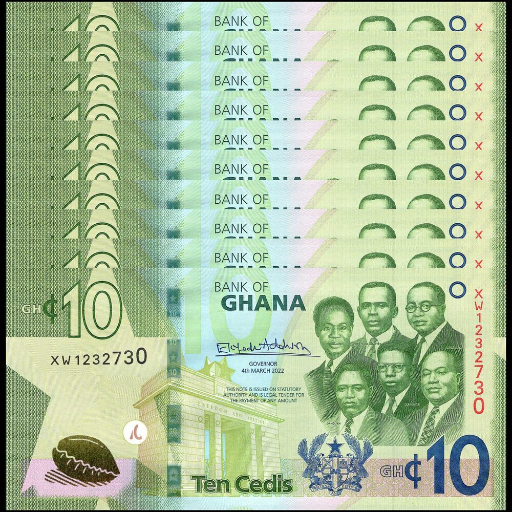 Ghana - 10 Cedis 2022 - Pick # 47b - Set 10 PCS
