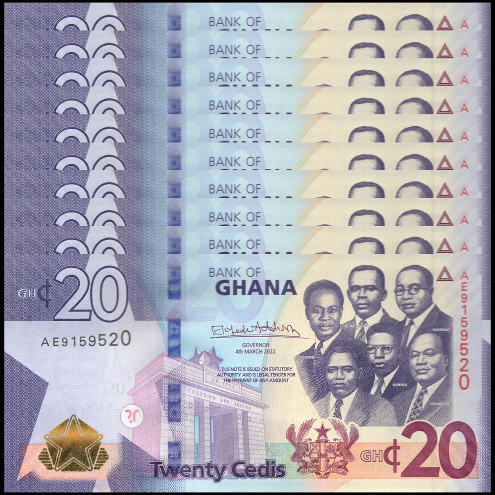 Ghana -  20 Cedis 2022 - Pick # 48b - Set 10 PCS