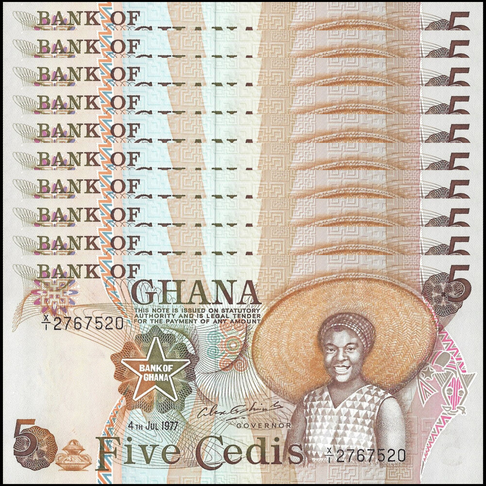 Ghana - 5 Cedis 1977 - Pick # 15b  - Set 10 PCS