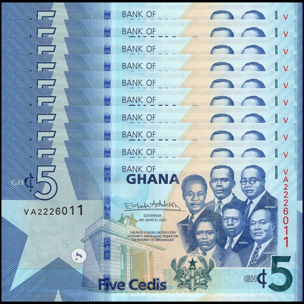 Ghana - 5 Cedis 2022 - Pick # 46b - Set 10 PCS