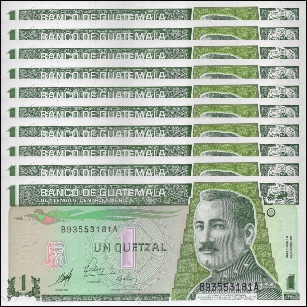 Guatemala -  1 Quetzal 1998 - Pick # 99 - Set 10 PCS