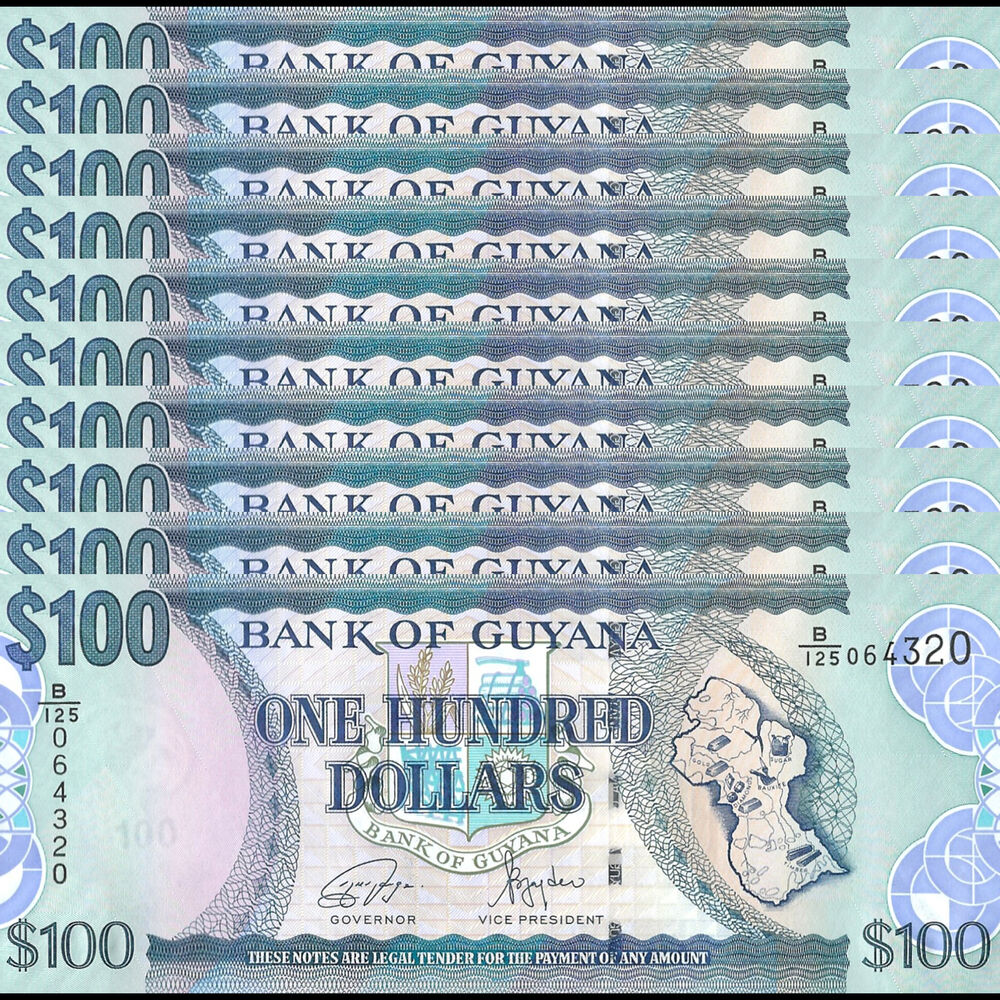Guyana -  100 Dollars 2022 - Pick # 36e - Set 10 PCS