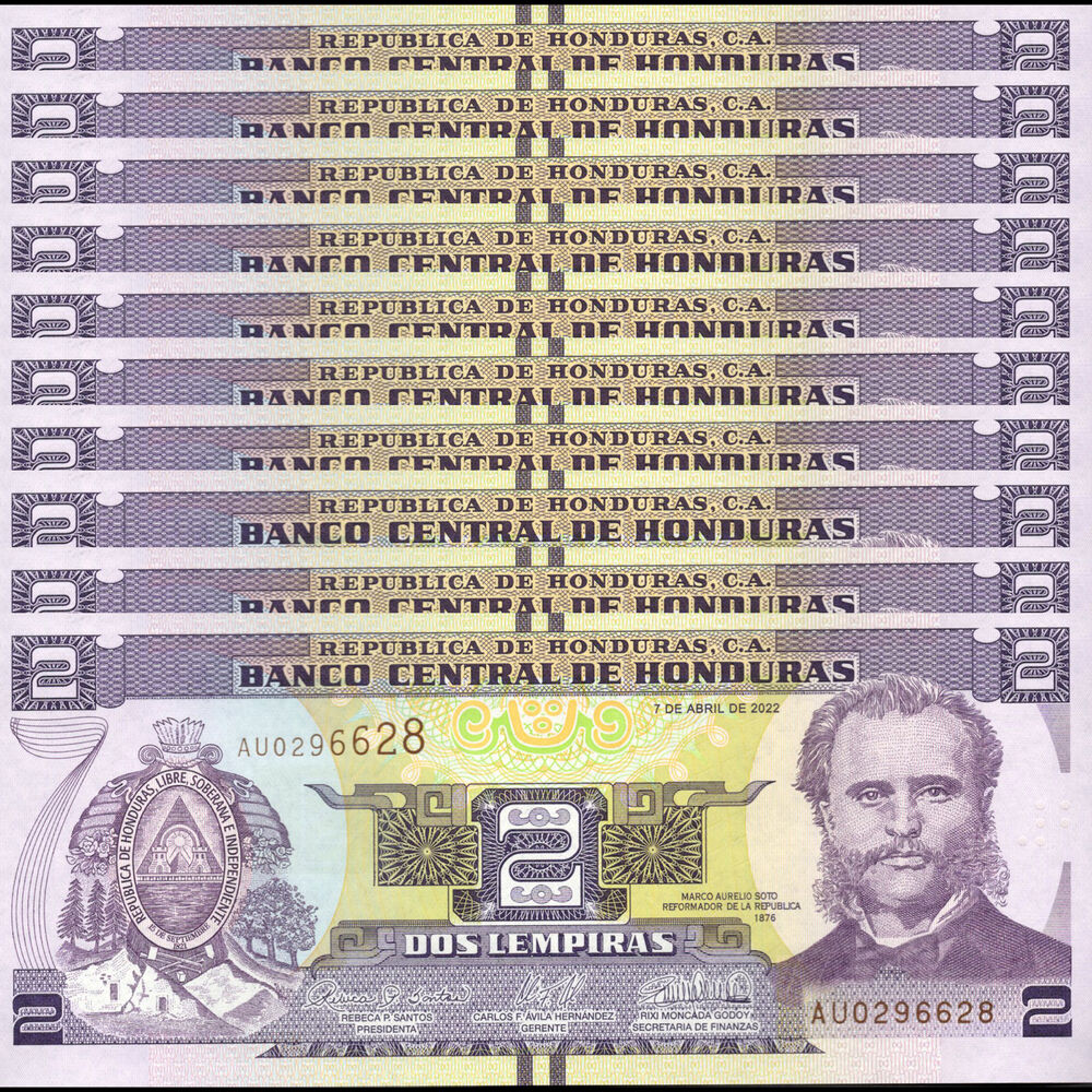 Honduras -  2 Lempiras 2022 - Pick # 97e - Set 10 PCS