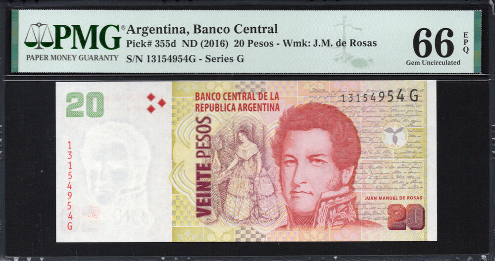 Argentinië -  20 Pesos 2016 - Pick # 355d - PMG 66 EPQ