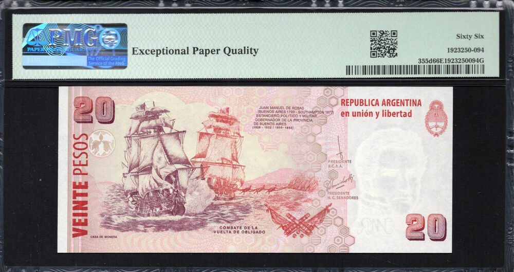 Argentinië -  20 Pesos 2016 - Pick # 355d - PMG 66 EPQ