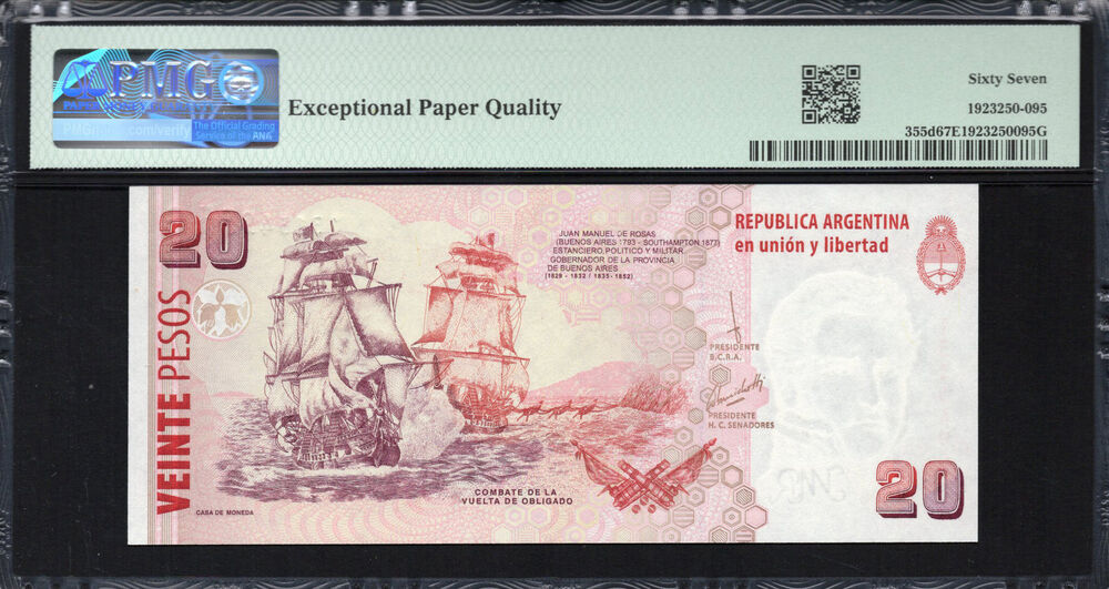 Argentinië -  20 Pesos 2016 - Pick # 355d - PMG 67 EPQ
