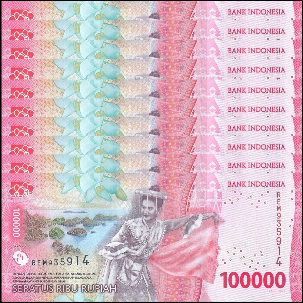 Indonesia -  100.000 Rupiah 2023 - Pick # 168b - Set 10 PCS
