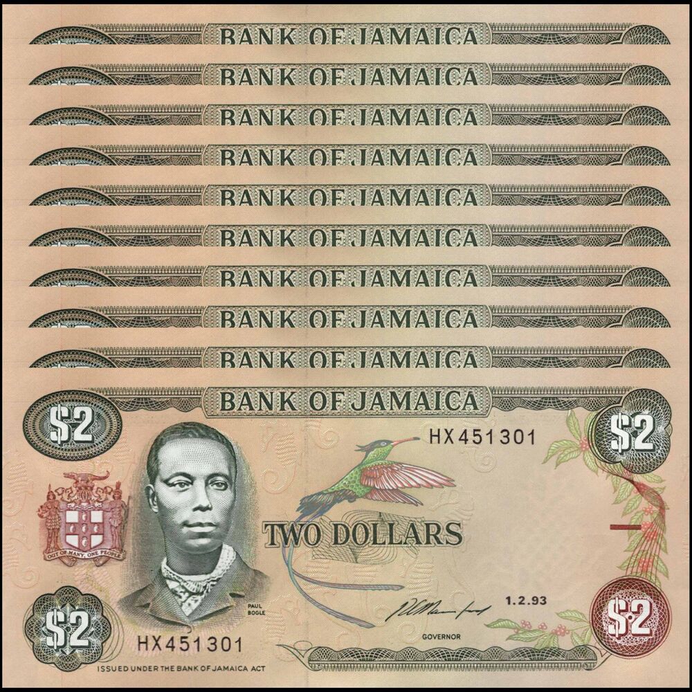 Jamaica -  2 Dollars 1993 - Pick # 69e - Set 10 PCS