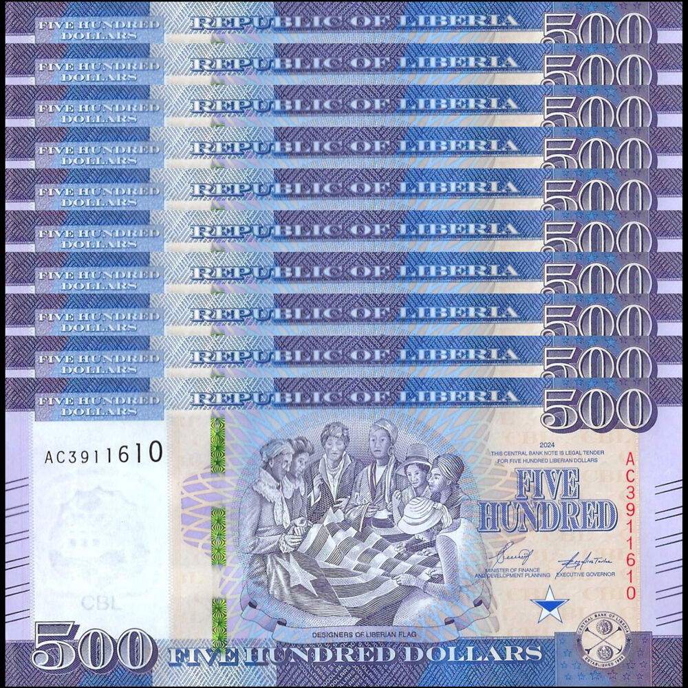 Liberia - 500 Dollars 2024 - Pick # 40b - Set 10 PCS