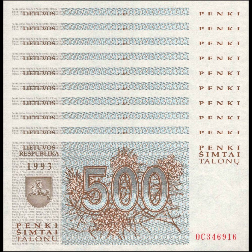 Lithuania -  500 Talonas 1993 - Pick # 46 - Set 10 PCS
