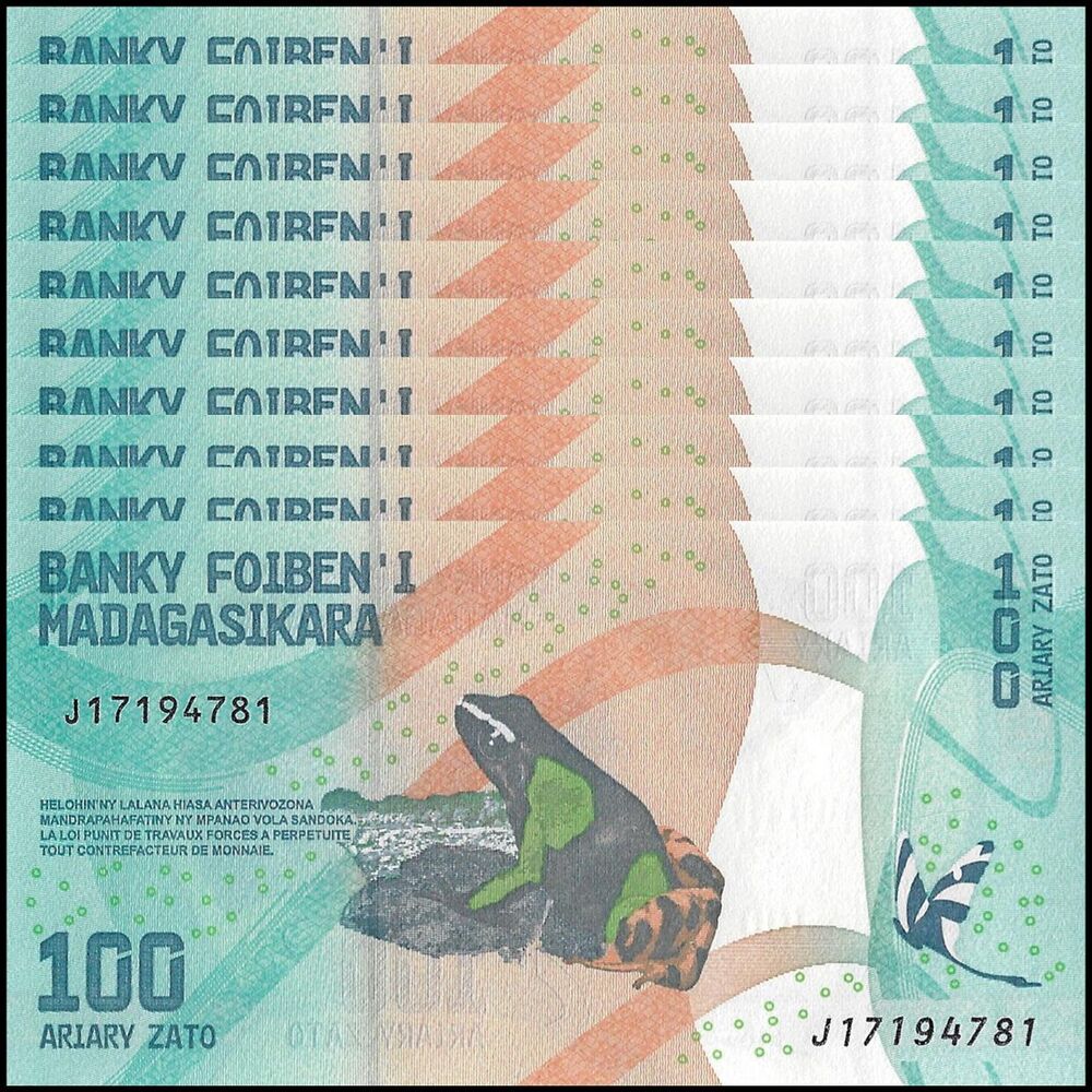Madagascar - 100 Ariary 2022 - Pick- 97b / B332b - Set 10 PCS