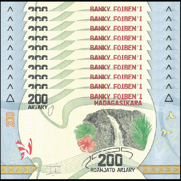 Madagascar - 200 Ariary 2022 - Pick # 98b - Set 10 PCS