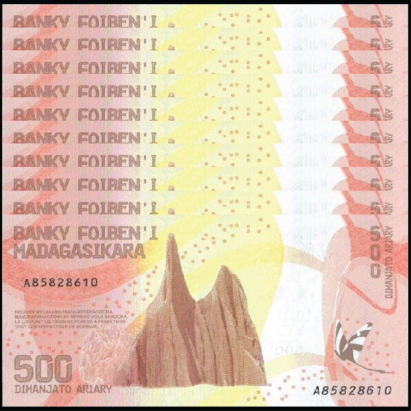 Madagascar - 500 Ariary 2024 - Pick # 99c - Set 10 PCS