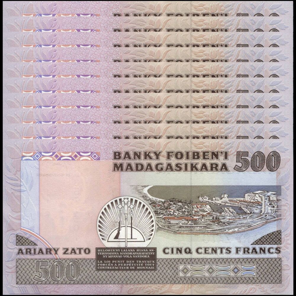 Madagascar -  500 Francs 1988 - Pick # 71a - Set 10 PCS