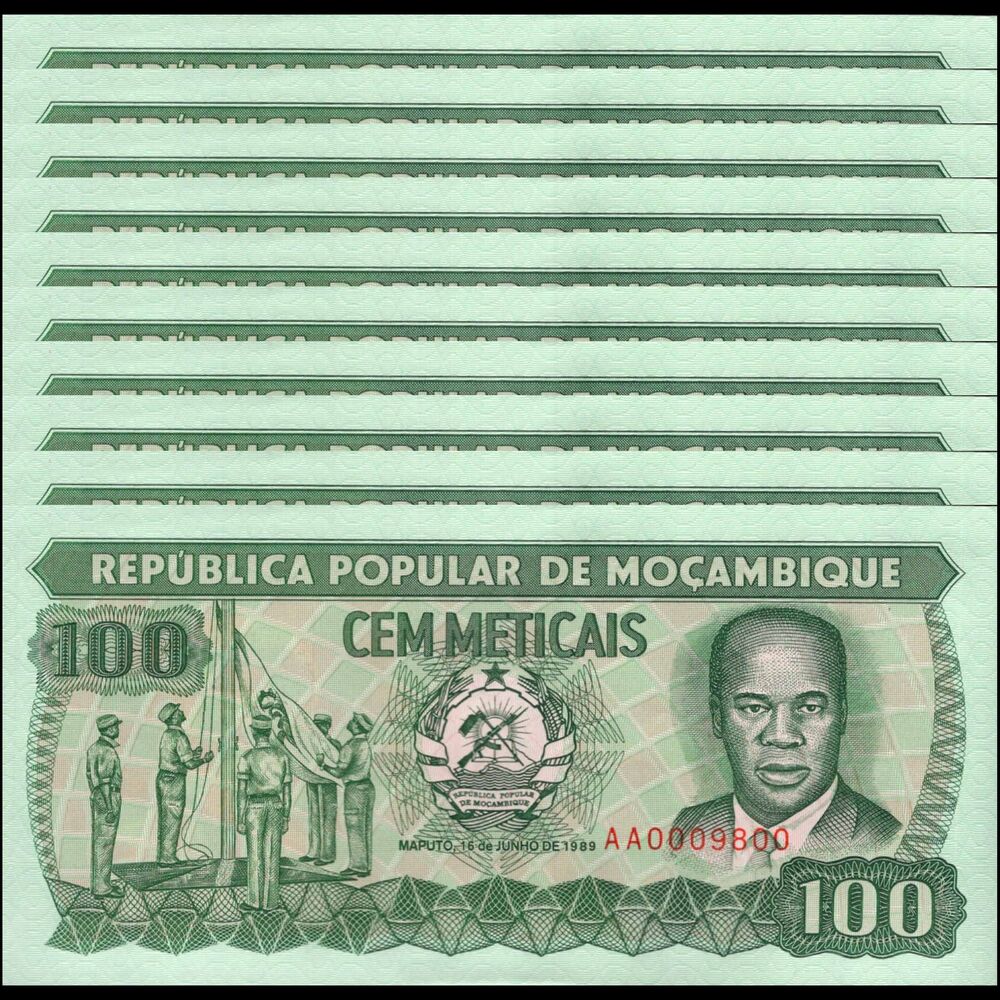 Mozambique -  100 Meticais 1989 - Pick # 130c - Set 10 PCS