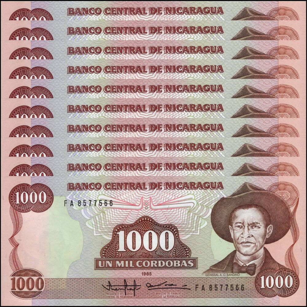 Nicaragua -  1000 Cordobas 1985 - Pick # 156a - Set 10 PCS