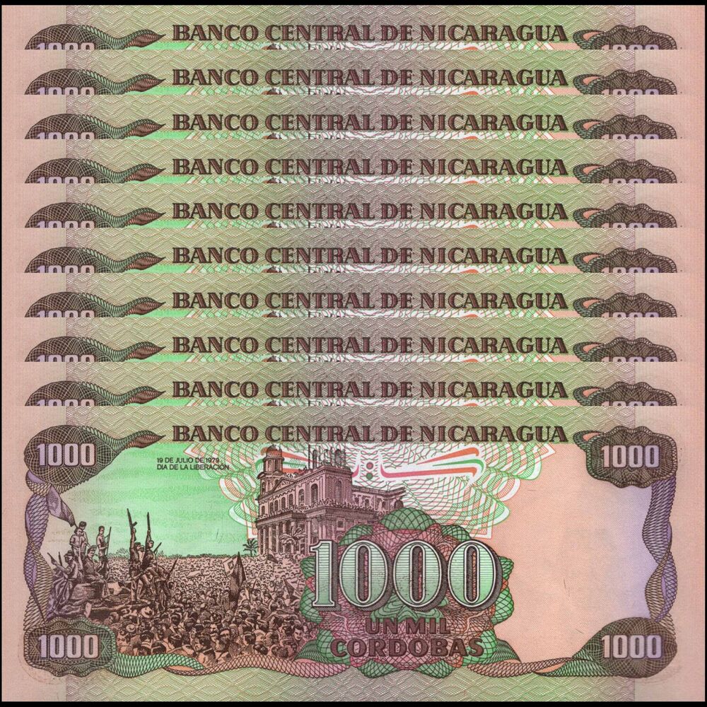 Nicaragua -  1000 Cordobas 1985 - Pick # 156a - Set 10 PCS