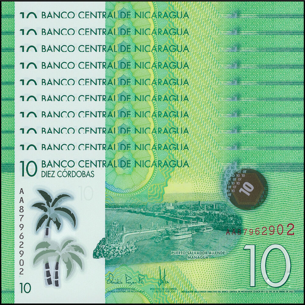 Nicaragua - 10 Cordobas 2022 - Pick # 209c - Set 10 PCS