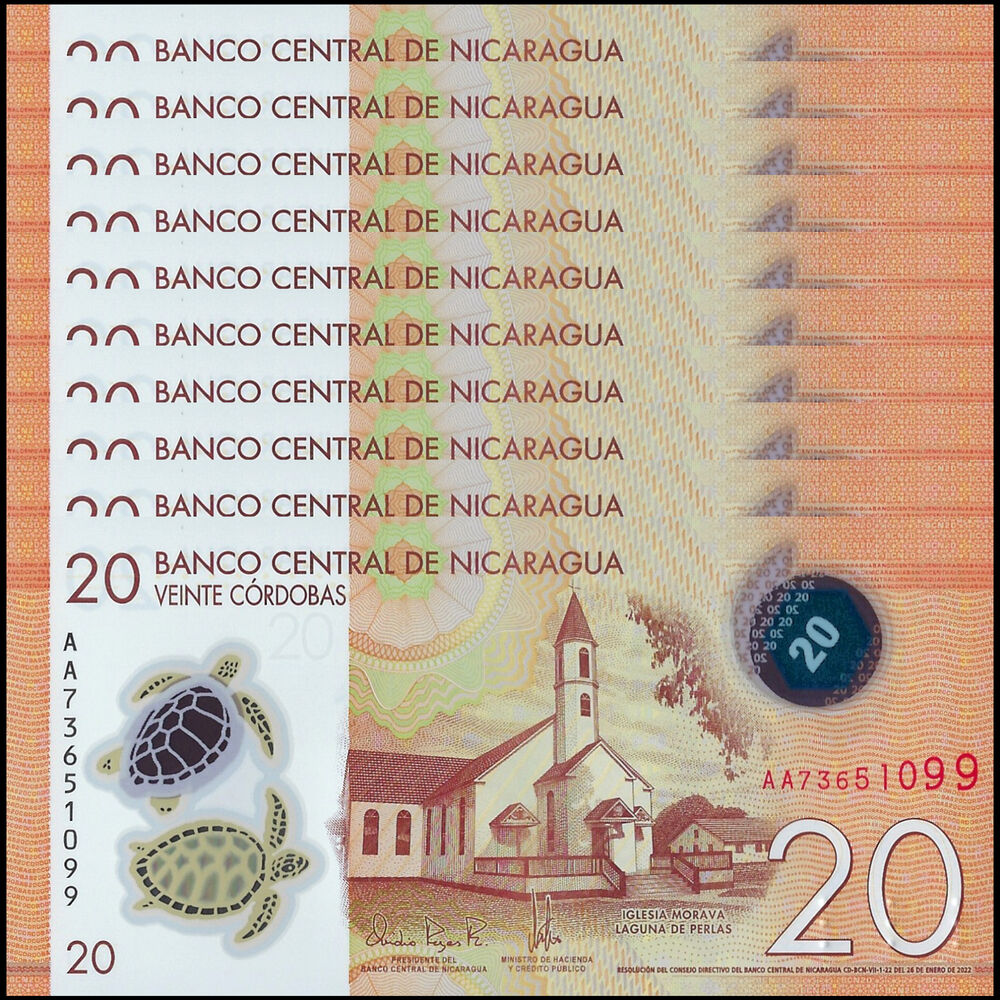 Nicaragua - 20 Cordobas 2022 - Pick # 210c - Set 10 PCS
