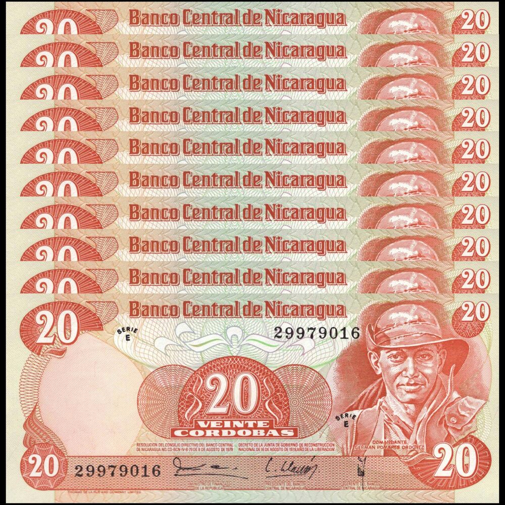 Nicaragua -  20 Cordobas 1979 - Pick # 135 - Set 10 PCS