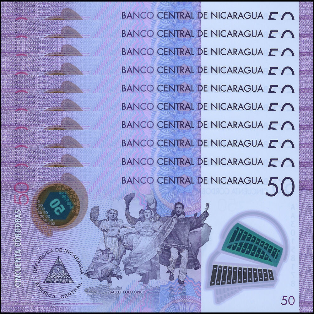 Nicaragua -  50 Cordobas 2021 - Pick # 211b - Set 10 PCS