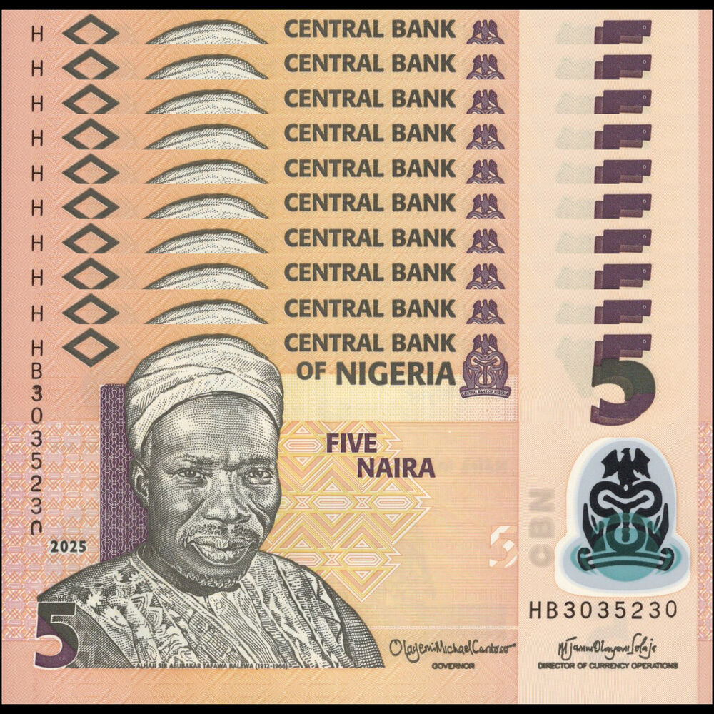 Nigeria -  5 Naira 2025 - Pick # 38p - Set 10 PCS