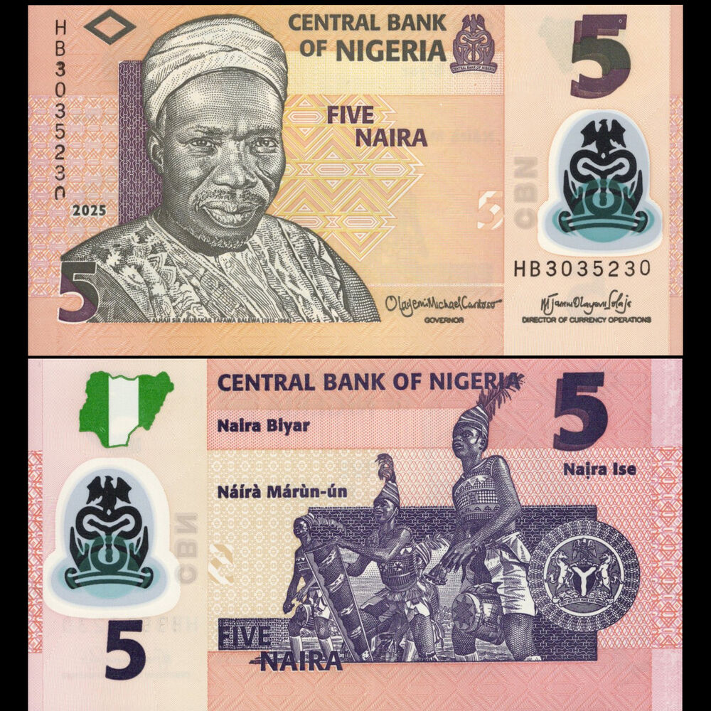 Nigeria -  5 Naira 2025 - Pick # 38p - Set 10 PCS