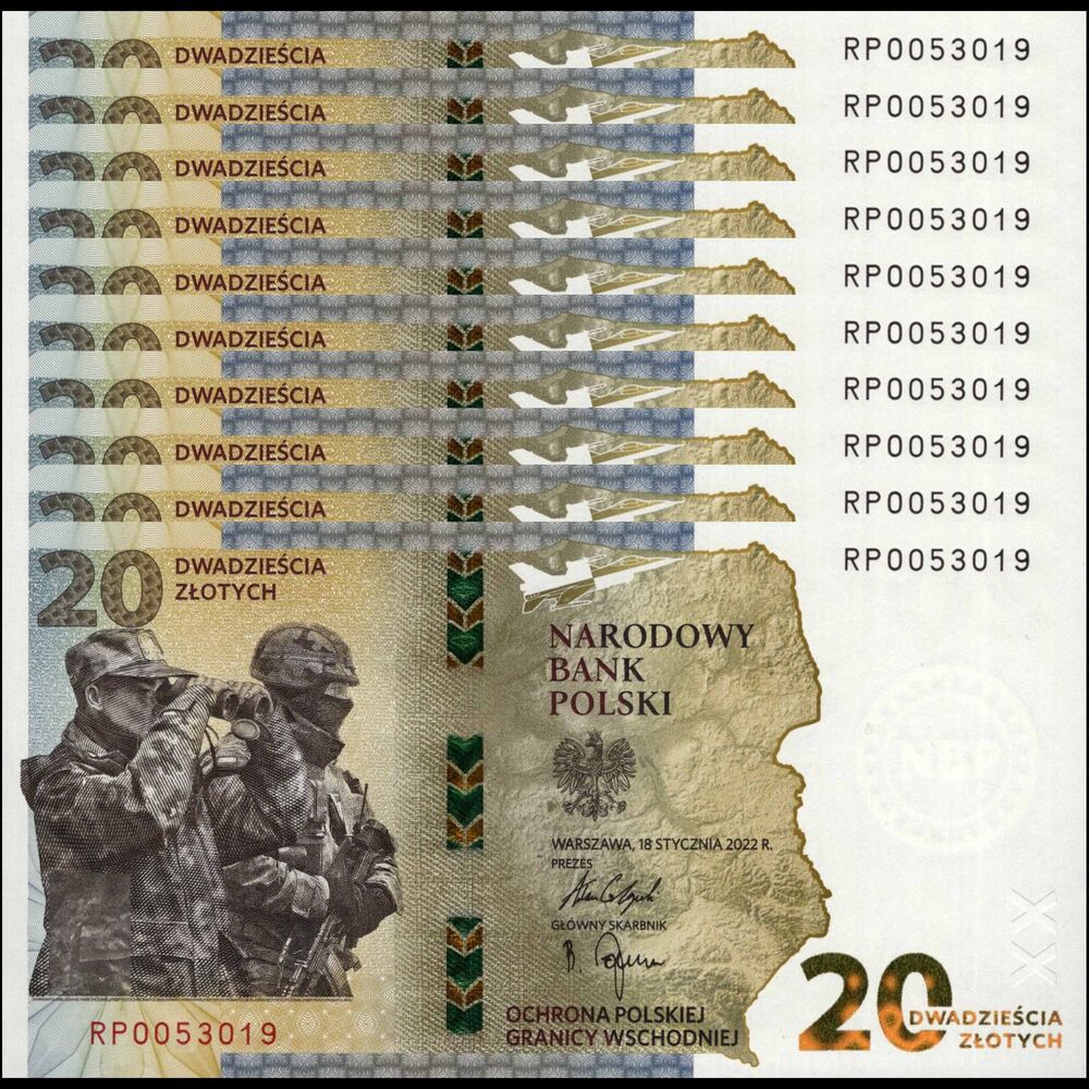 Poland -  20 Zlotych 2022 - Pick # 196a - COMMEMORATIVE - Set 10 PCS