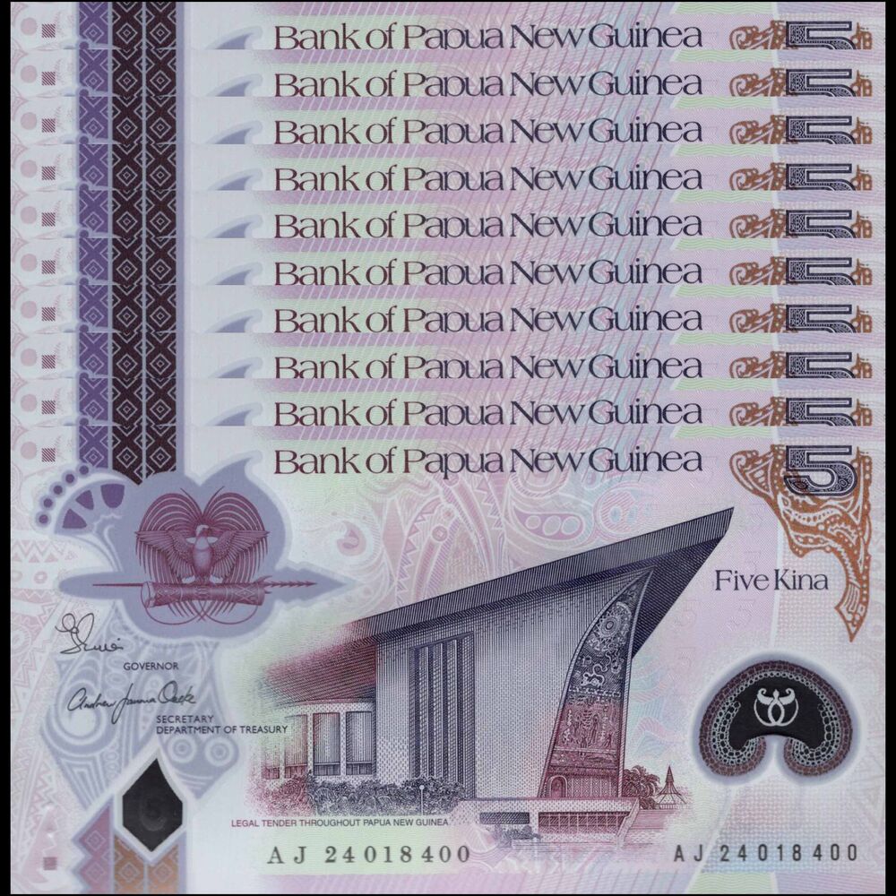 Papua New Guinea -  5 Kina 2024 - Pick # 51d - Set 10 PCS