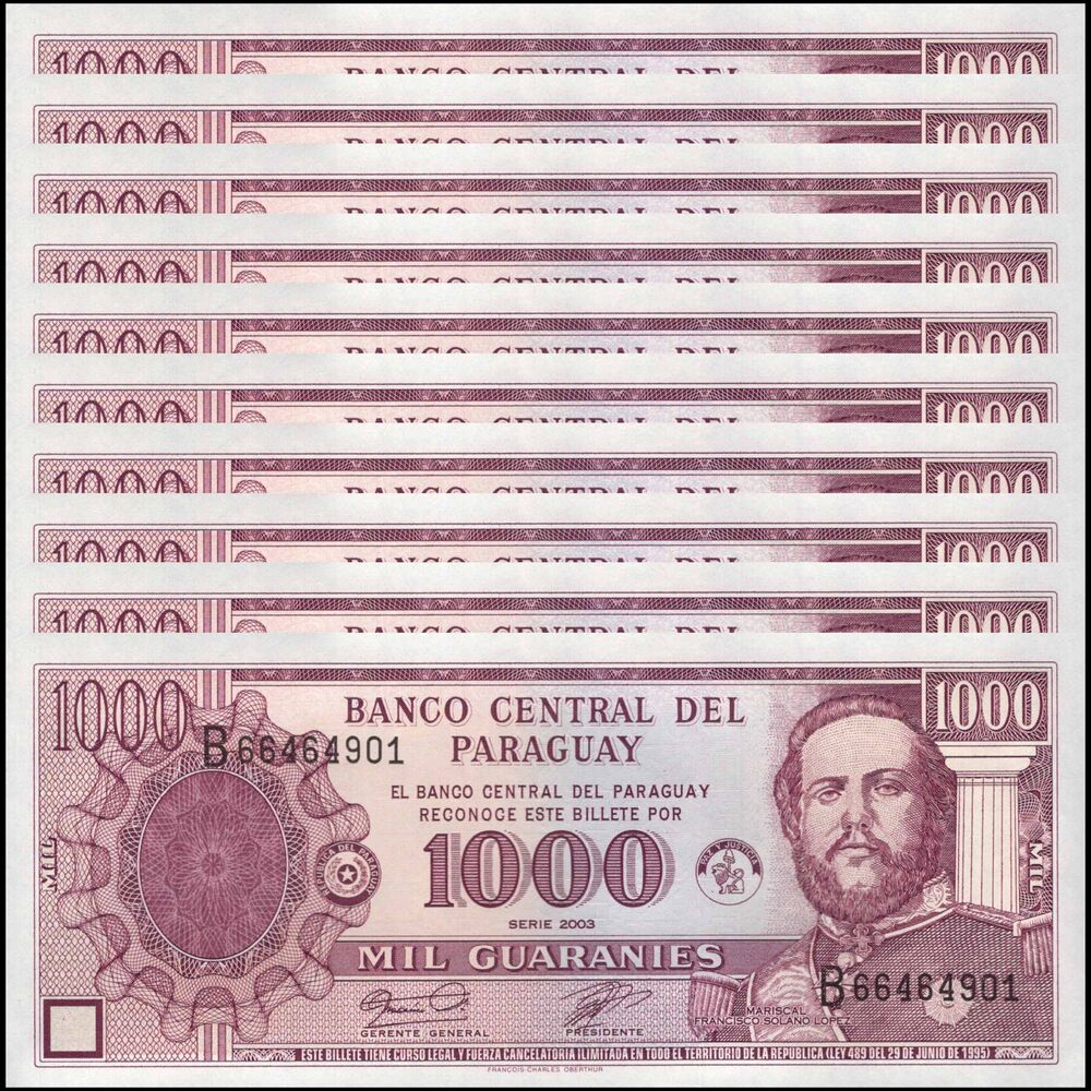 Paraguay -  1000 Guaranies 2003 - Pick # 214c - Set 10 PCS