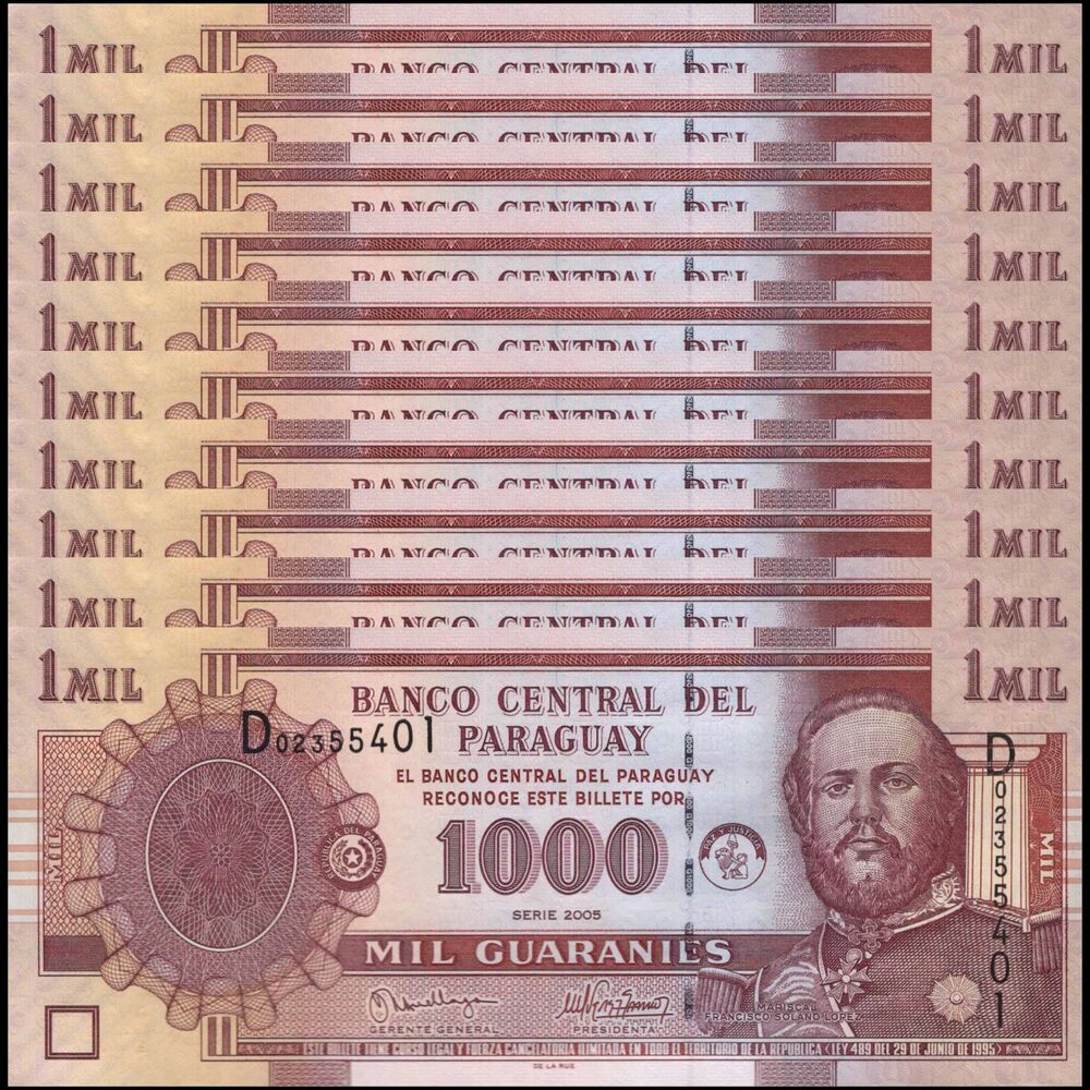 Paraguay -  1000 Guaranies 2005 - Pick # 222b - Set 10 PCS