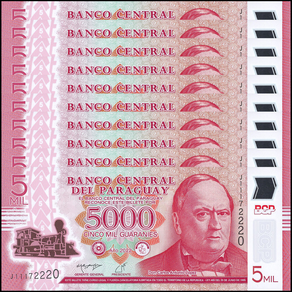 Paraguay - 5000 Guaranies 2022 - Pick- NEW / B857d - Set 10 PCS