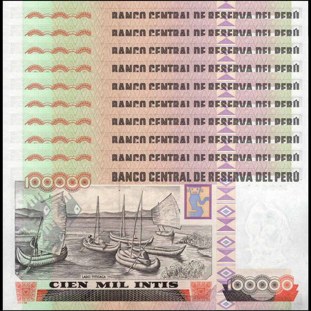 Peru -  100.000 Intis 1989 - Pick # 145 - Set 10 PCS