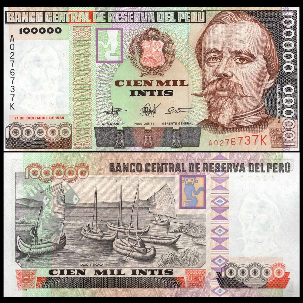 Peru -  100.000 Intis 1989 - Pick # 145 - Set 10 PCS