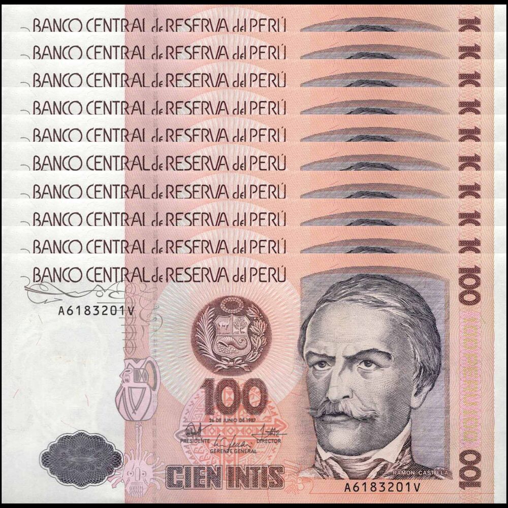 Peru -  100 Intis 1987 - Pick # 133 - Set 10 PCS