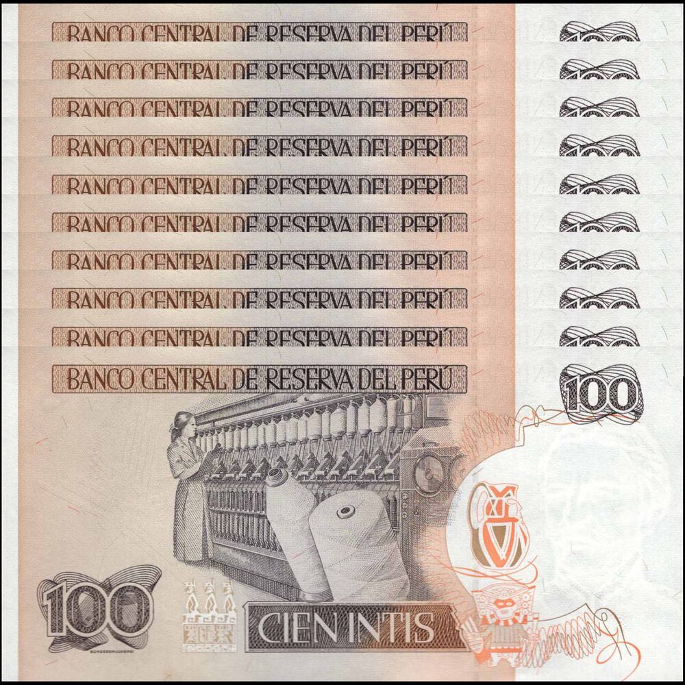 Peru -  100 Intis 1987 - Pick # 133 - Set 10 PCS