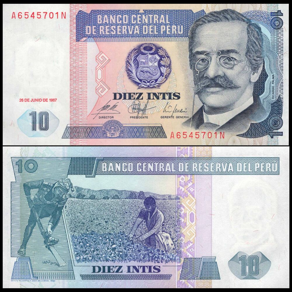 Peru -  10 Intis 1987 - Pick # 129 - Set 10 PCS