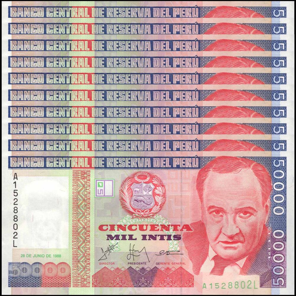 Peru -  50.000 Intis 1988 - Pick # 142 - Set 10 PCS