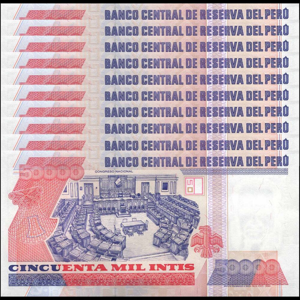 Peru -  50.000 Intis 1988 - Pick # 142 - Set 10 PCS