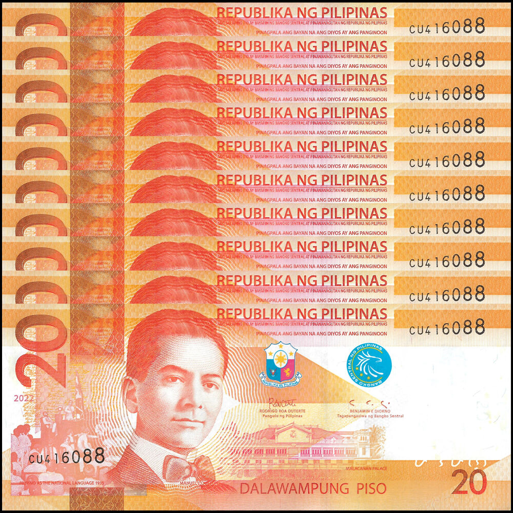 Philippines - 20 Piso 2022 - Pick- 206d / B1084i - Set 10 PCS